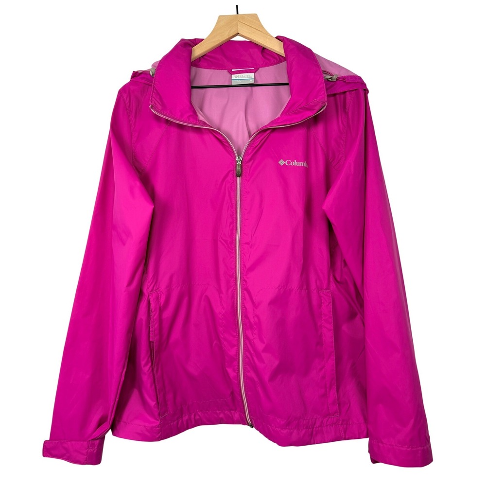 Columbia Womens XL Pink Full Zip Hooded Windbreaker Rain Jacket Lightweight